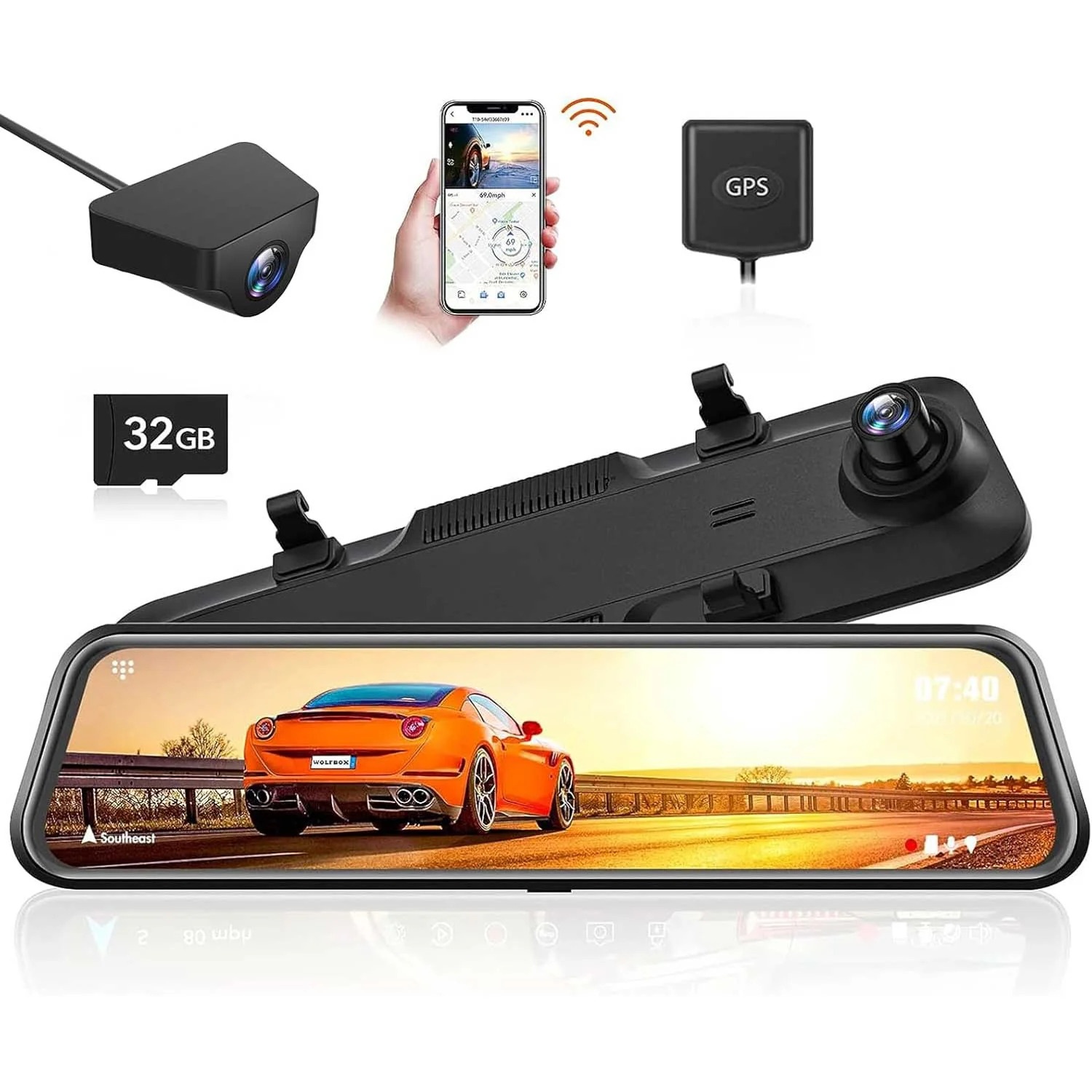 آینه و دوربین ثبت وقایع WiFi دار WOLFBOX G840H